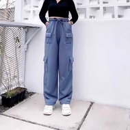 Jooly Up Cargo Sweatpant Korean Style Celana Kulot Kargo Kantong Banyak Wanita Ukuran Jumbo