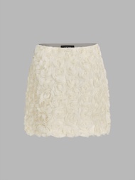 Cider Mesh Solid Rosette Mini Skirt