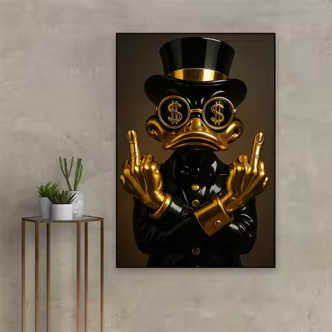 Golden Modern Donald Duck Pop Art Poster Duck Pop Art Print Diamond Painting Office Money Successful