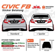 Sticker Kereta Honda Civic FB, Sticker Belakang, Custom Warna dan Nom. Plat