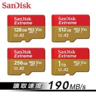 【台灣公司免稅開發票】SanDisk 128G 256G 512G 1TB Extreme A2 microSD 記憶卡