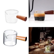 [Diskkyu] Espresso Glass Measuring Cup Glass Milk Jug Wooden Handle Measure Mugs Milk Measure Cup Ounce Making Tools