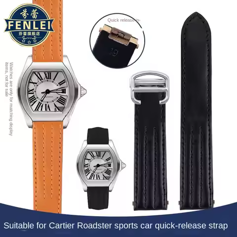 19mm 20mm Quick release Leather Watch band For Cartier Roadster sports car strap W6206017 W6206018 C