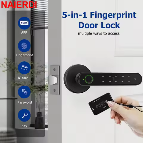 NAIERDI 5-in-1 Smart Fingerprint Door Lock Tuya APP Bluetooth Keypad IC Card Keyless Digital Door Kn