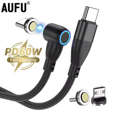AUFU 3A Magnetic USB Type C Cable For Huawei P30 P40 Pro 60W Fast Charging Wire USB-C Charger Data C