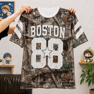 Men's Women's Unisex Round‑Neck Sports T‑Shirt 3D Print Star‑Camo Branch Number88 Brown‑Cream Retro‑