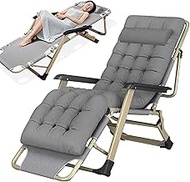 Sun Loungers Foldable Zero Gravity Chair, Oversize Garden Chaise Lounges Portable Deck Chairs Beach Recliner with Pillow And Cotton Cushion, Maximum Load 660 Lbs needed