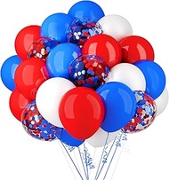 4th of July Balloons 62Pcs 12 Inch Metallic Red White and Blue Latex Party Balloons Red White Blue C