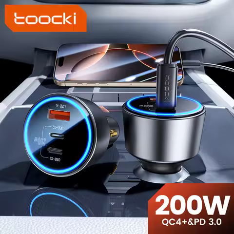 Toocki 200W Car Charger USB Type C QC 4.0 PPS 45W PD 100W Fast Charging USB C Car Phone Charger for 