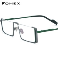 FONEX แว่นตาแว่นสายตาสั้นแว่นตาครึ่งขอบสี่เหลี่ยมแนววินเทจสำหรับผู้ชาย2023ใหม่ F85780กรอบแว่นตาไทเทเนียมบริสุทธิ์