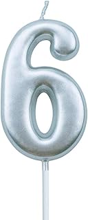 XNOVA 6th Birthday Candle Six Years Silvery Happy Birthday Number 6 Candles for Cake Topper Decorati
