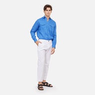 Faded Flower Linen Safari Long Sleeve Shirt Navy