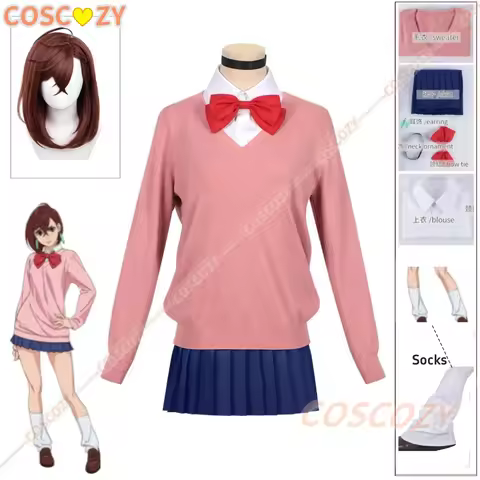Momo Ayase Cosplay Costume Wig Anime Dandadan Sweater Skirt School Uniform Earrings Choker Socks Chr