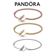[พร้อมส่งทีไทย]Pandora แท้ เงิน925 14K สร้อยข้อมือ กำไล Heart T-Button Snake Bone Chain Bracelet ของแท้ 100% P20สีเงิน One