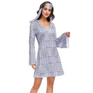Women Hippie Costume Retro Disco Hippie Dress With Headband Adult Retro Disco Sequins Dress Hallowee
