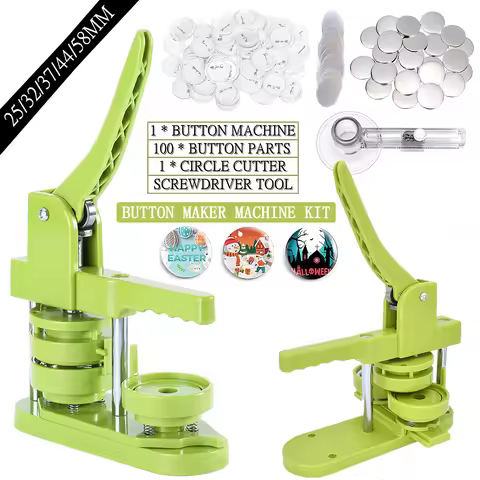 Badge Pin Button Maker Machine DIY 25/32/37/44/58MM Badges Set with 100Pcs Button Parts+Circle Cutte