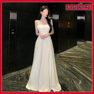 Formal Dress Wedding Dress White Satin Annual Party Dress Women's Banquet Bow Backless Suspender Dre