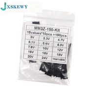 150pcs 0.2W SMD Zener Diode Assorted Kit SOD-323 0805 3V - 24V 1N4148 15Values Each 10pcs DIY Sample