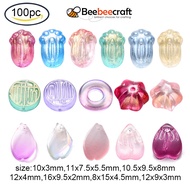 Beebeecraft 100pcs Transparent Spray Painted Glass Beads with Glitter Powder Flower Ring for Jewellry Making