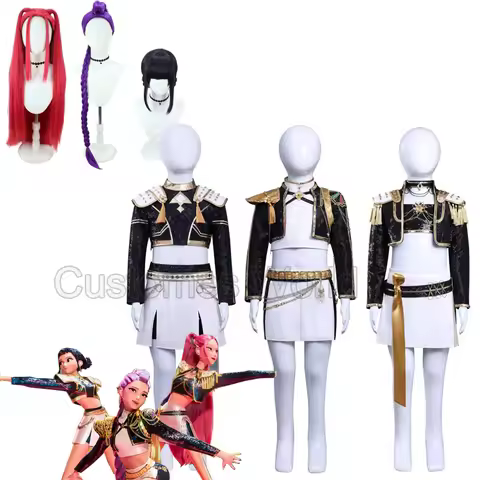 Movie Kpop Demon Huntrix Rumi Zoey Mira Cosplay Costume Wig Kids Black Golden Performance Costume Fo