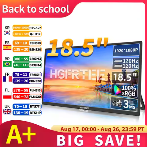 HGFRTEE 18.5inch 120Hz 100%RGB Portable Monitor Laptop Extended Display ADS-IPS HDR Screen With VESA