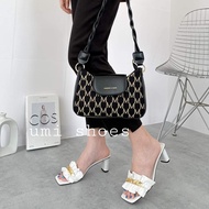 UMI SHOES- Dép guốc nữ cao gót vuông 6cm mũi vuông quai nhún nhúm bèo ngang xích nhỏ xinh đẹp hot mớ