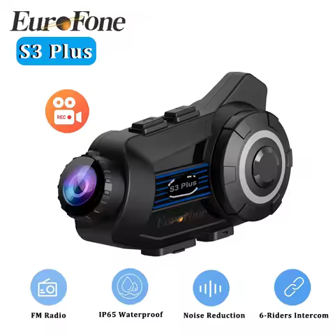 EuroFone S3 Plus Motorcycle Helmet Bluetooth Intercom Headset Supports 6 People Intercom Distance 50