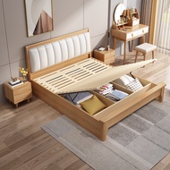 {SG Sales}Nordic Solid Wood Bed Double Bed 1.8 M with Soft Cushion Double Bed Master Bedroom 1.5 M Storage Bed Log Bed HDB Storage Bed Frame with Storage Drawers Queen/King Bed