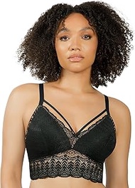 Women's Non-Wired Padded Lace Bralette Bra, black, 30DD