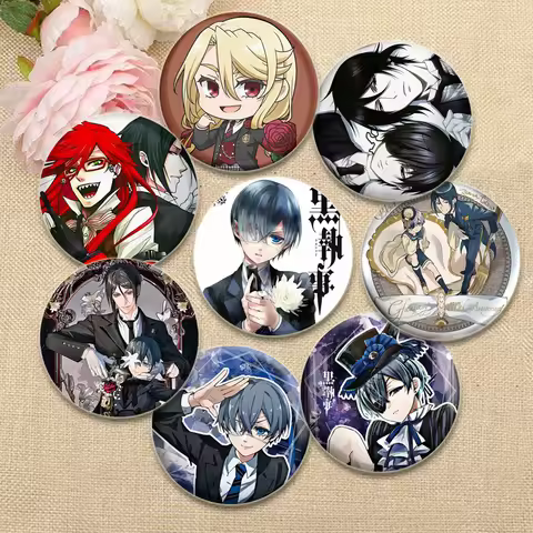 Anime Black Butler Badge Round Pin Sebastian·Michaelis Ciel Phantomhive Cartoon Brooches Men and Wom