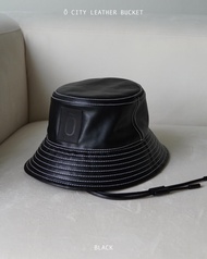 onne.project - CITY LEATHER BUCKET HAT (4 colors) หมวกหนังปักโลโก้ พร้อมสายถอดออกได้ ปรับระดับได้ พร