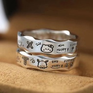 Cartoon Graffiti Wavy Ring Couple Cat Ring