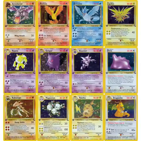 Potdemiel Pokemon Cards Fossil Set Base Holo Rare Cards Gengar Dragonite Zapdos Artcuno Moltres Ditt