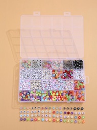 1 caja de cuentas acrílicas redondas de 4x7mm, 24 colores, con letras aleatorias y patrón de corazón para hacer joyería Diy, pulseras, collares, llaveros