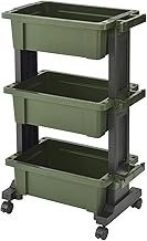 JEJ Astage TWB-490G Tool Wagon, Box Type, Assembled Type, 3 Tiers, Includes Casters, Black Green, Wi