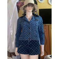 LV Monogrammed Denim Jacket with Mink fur 2WAY Limited Edition Blue Contrast Collar Small