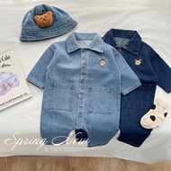 Baby Denim Jumpsuit Infant Cute Bear Short Sleeve Romper Baby Boys Bodysuit