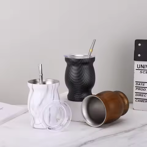 304 Stainless Steel Yerba Mate Cup 8oz Double Wall Argentine Yerba Mate Gourd With Bombillas and Cle