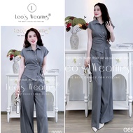 LEOSWEARING Set of Wide Leg Pants and Embellished Waist Shirt G686