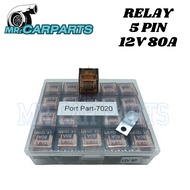 RELAY 5 PIN TRANSPARENT WITH LED 12V 80A 1 BOX 20 PCS RELAY & 20 PCS CLIP ( this price for 1 pcs + 1