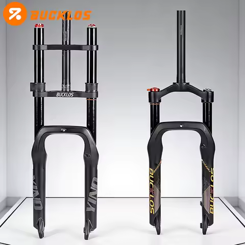 BUCKLOS 20 Inch Bike Fork Air Suspension Single/Double Shoulder MTB Fork for E-bike Snow Front QR Fa