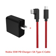 Original ZTE Nubia Red Magic 5G 55W PD Qucik Fast Charging Charger 5A USB Dual Type-C Cable 1M For N