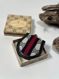 Gucci vintage 日本二手 中古復古古董 經典黑色老花皮革 馬鞍 半月零錢包