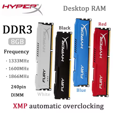HyperX DDR3 Fury RAM for PC 8GB 1333 1600 1866MHz 240Pin UDIMM 1.5V 2xPC3-12800 2xPC3-14900 XMP Desk