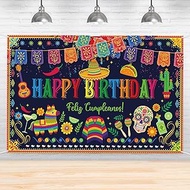 Mexican Fiesta Backdrop,Colorful Mexican Cactus Happy Birthday Party Supplies Taco Bout Party Banner