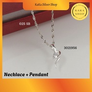 925 Silver Necklace Chain + CZ Stone Pendant (3021956) | Rantai Leher + Loket Batu CZ Perak 925 |