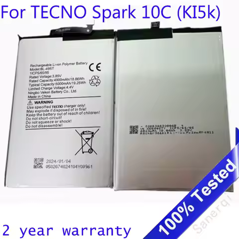 Full 5000mAh Battery For TECNO Spark 10C (KI5k) BL-49ST Mobile Phone New Replacement Battery