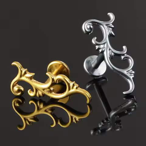 Giga 1Pcs ASTM F136 Titanium Baroque Scroll Vine Labret Stud Cartilage Earring Helix Flat Back Pierc