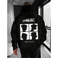 Vintager Hiphop Streetwear Men Gorillaz  Music Pullover Hoodie Casual Long Sleeve Hoodie Letter Grap