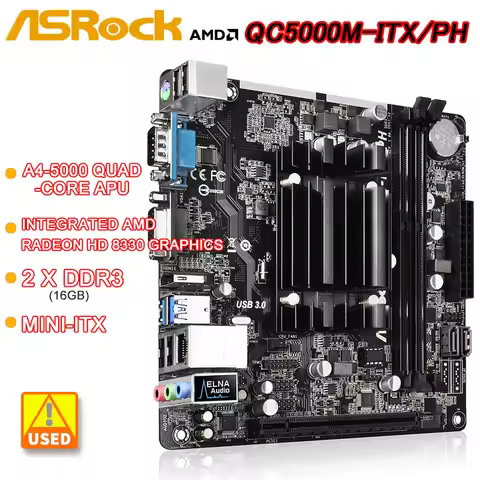 ASRock QC5000M-ITX/PH Mini-ITX Motherboard AMD FT3 Kabini A4-5000 Quad-Core APU 2 x DDR3 16GB SATA 3